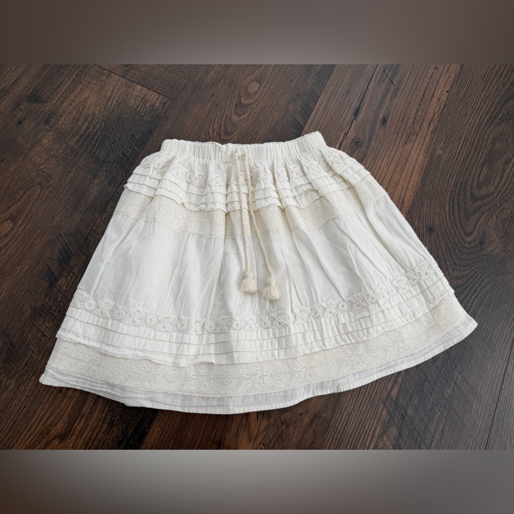 Pink Chicken New York Girls Peasant Boho Embroidered Tiered Skirt Cream Size 8